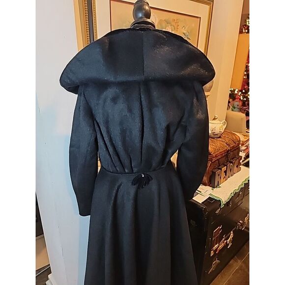 Vtg Lilli Ann Princess Coat 50s Shawl Collar Fit Flare Black Velvet Wool Sz 14 L - Picture 10 of 11